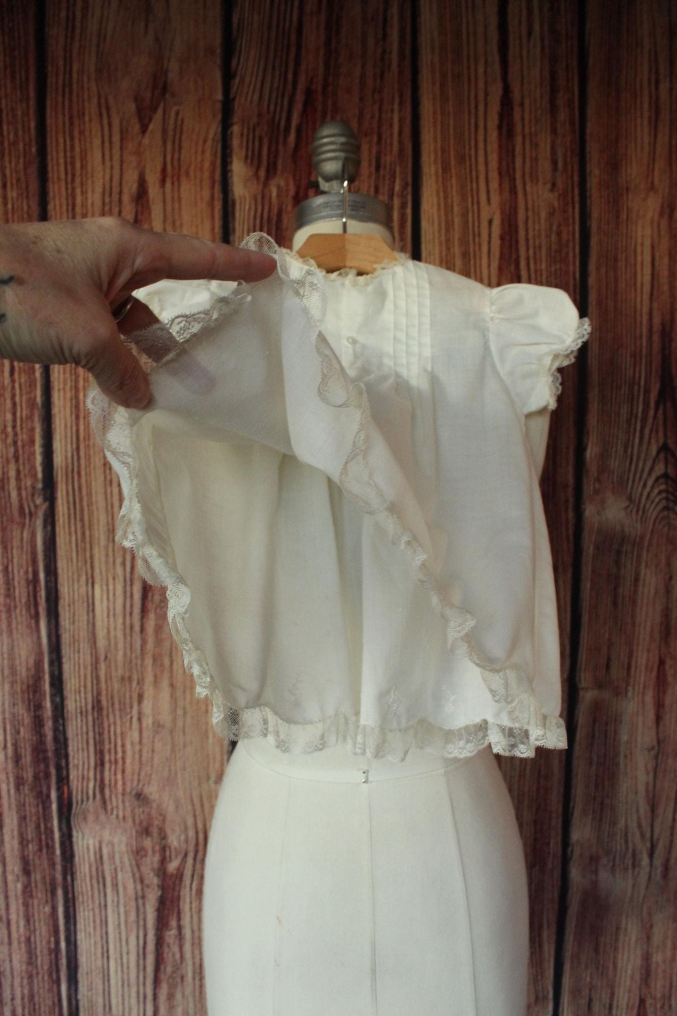 Vintage 1950s 1960s Cherubs Handmade White Cotton Baby Dress