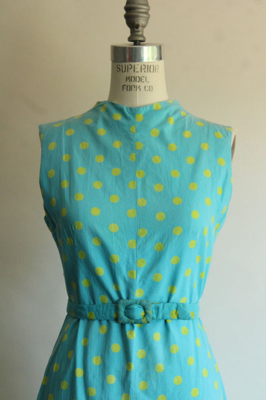 Vintage 1960s Blue with Yellow Polka Dots Dress