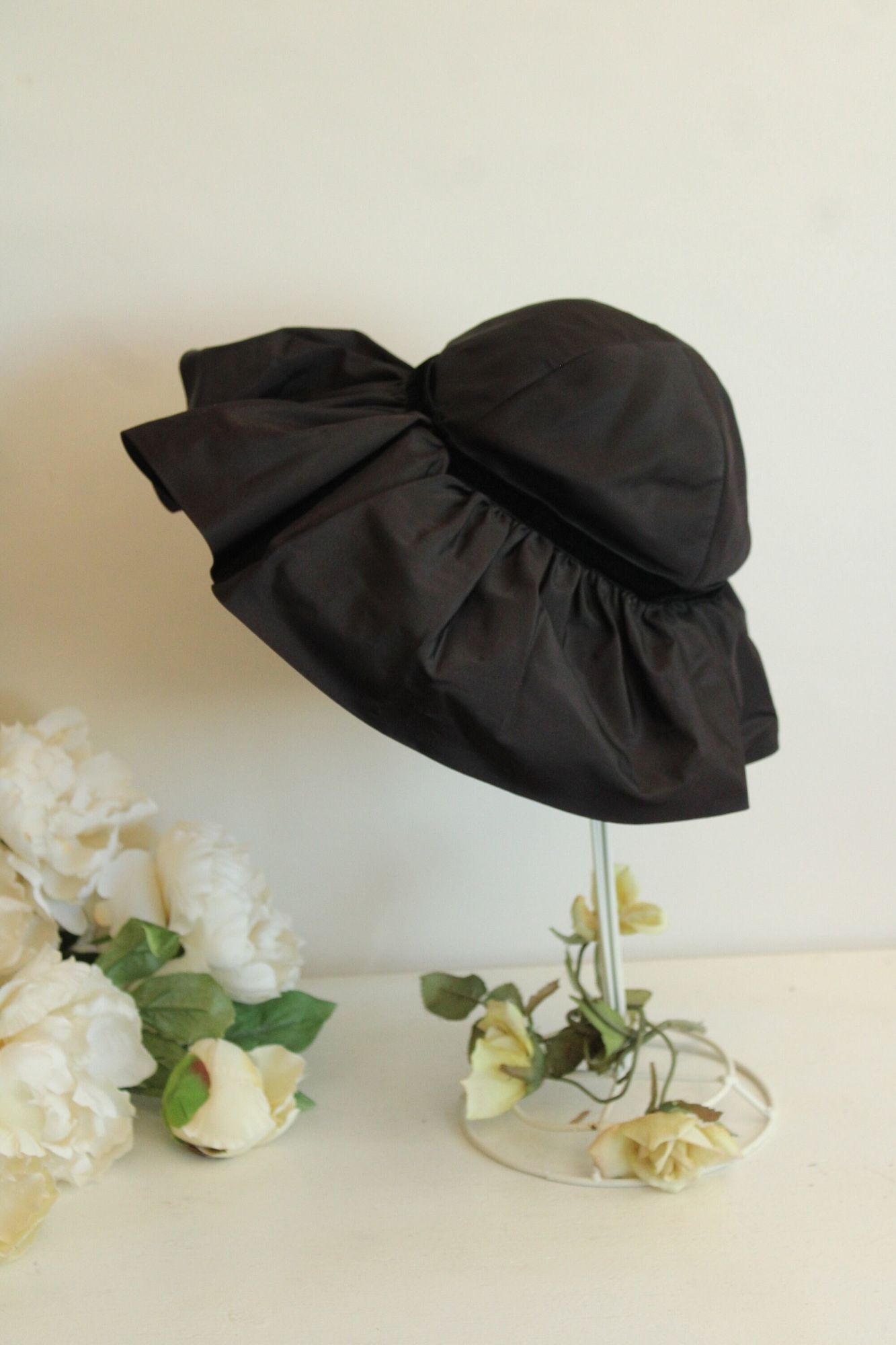 Vintage 1950s Michael Terre Black Wide Brim Floppy Hat