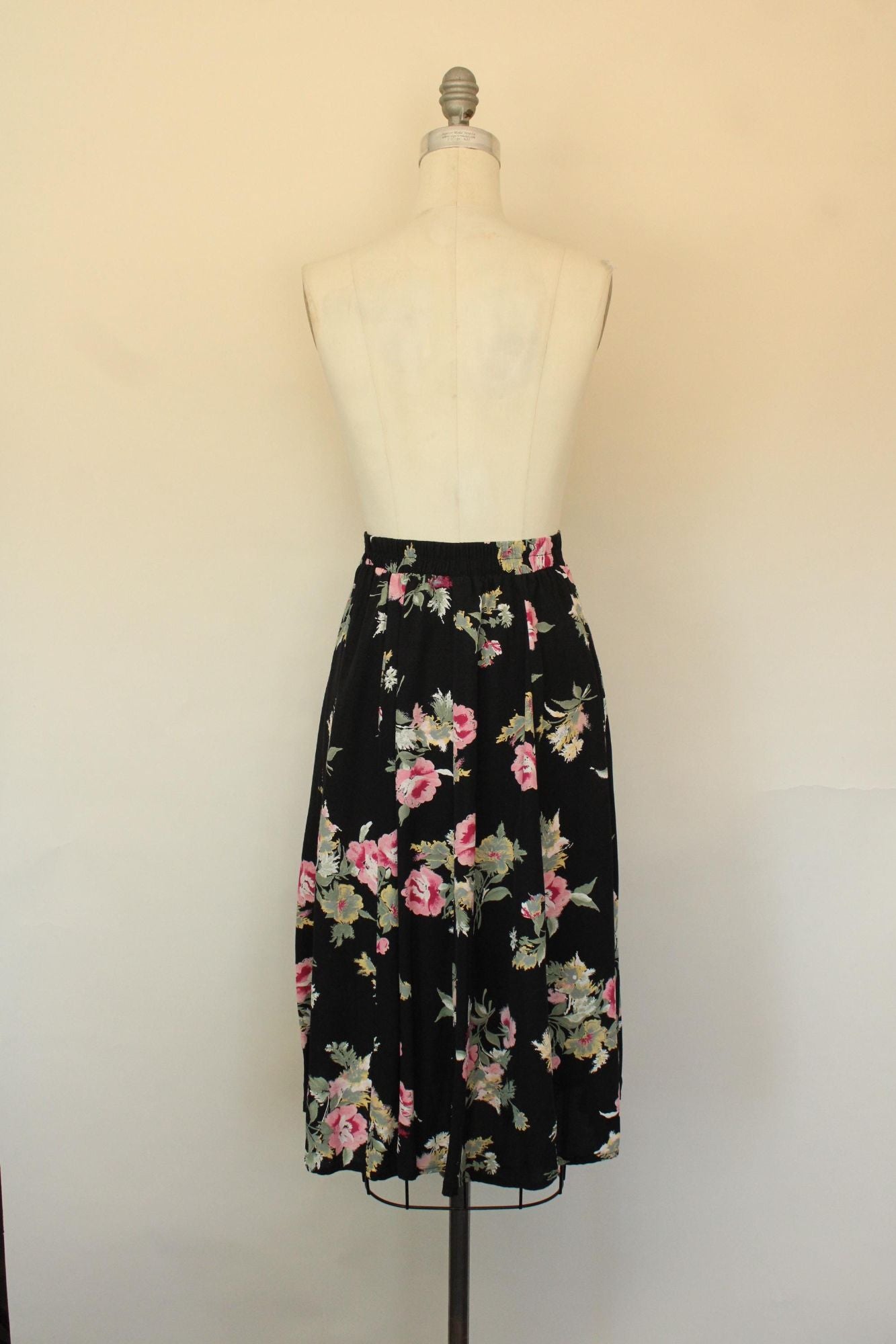 Vintage 1990s Michael Taylor Black Floral Print Skirt