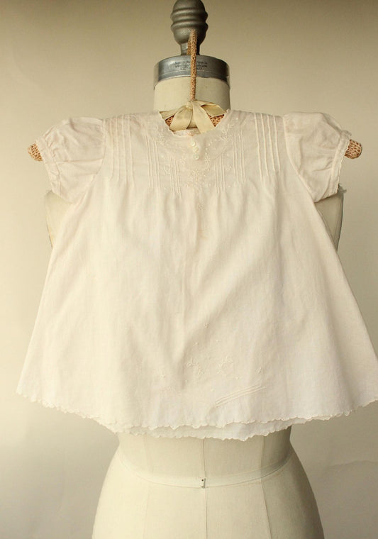 Vintage 1950s 1960s Handmade Embroidered Pink Cotton Baby Dress