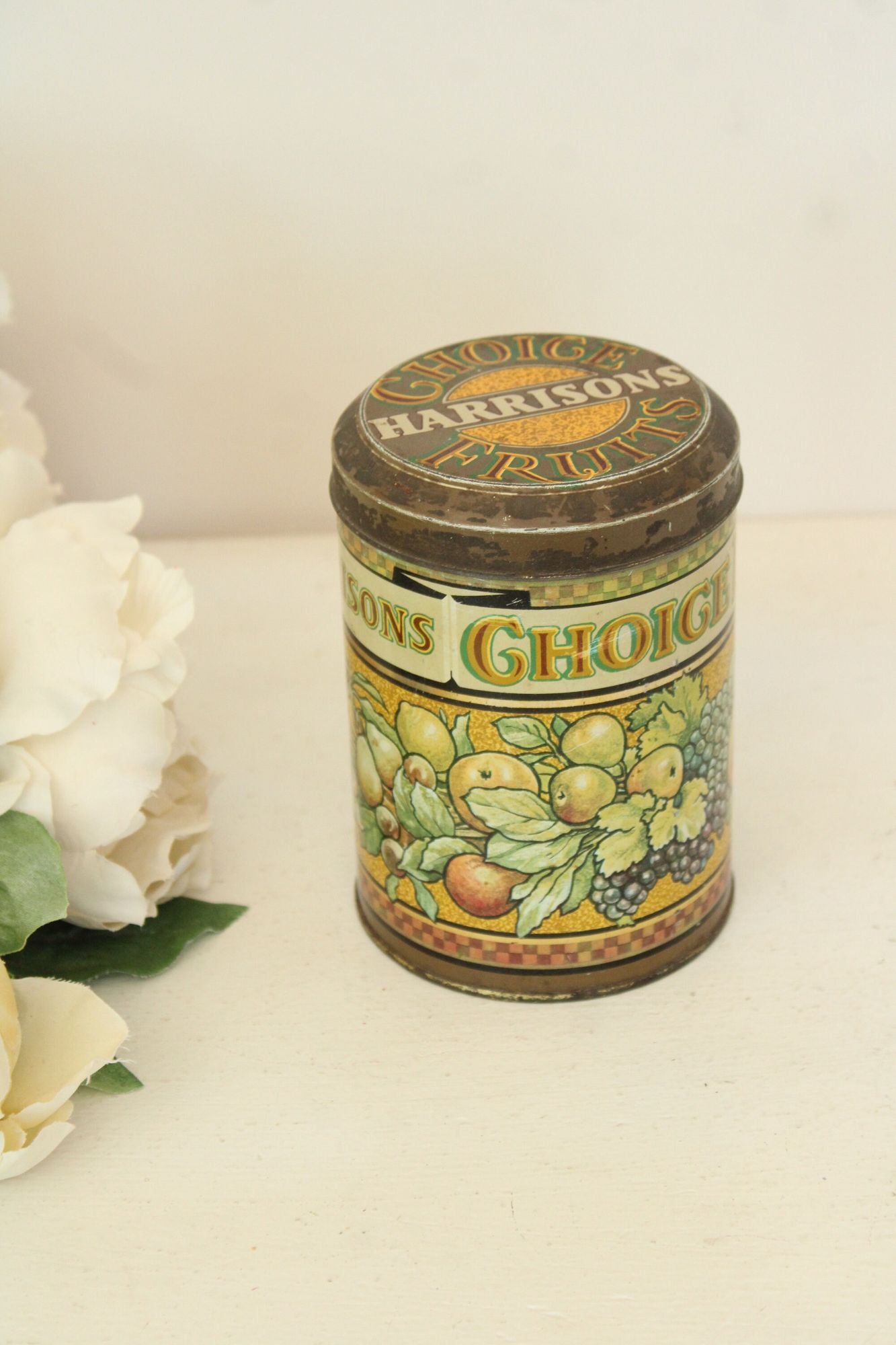 Vintage 1980s Harrisons Choice Fruits Tin