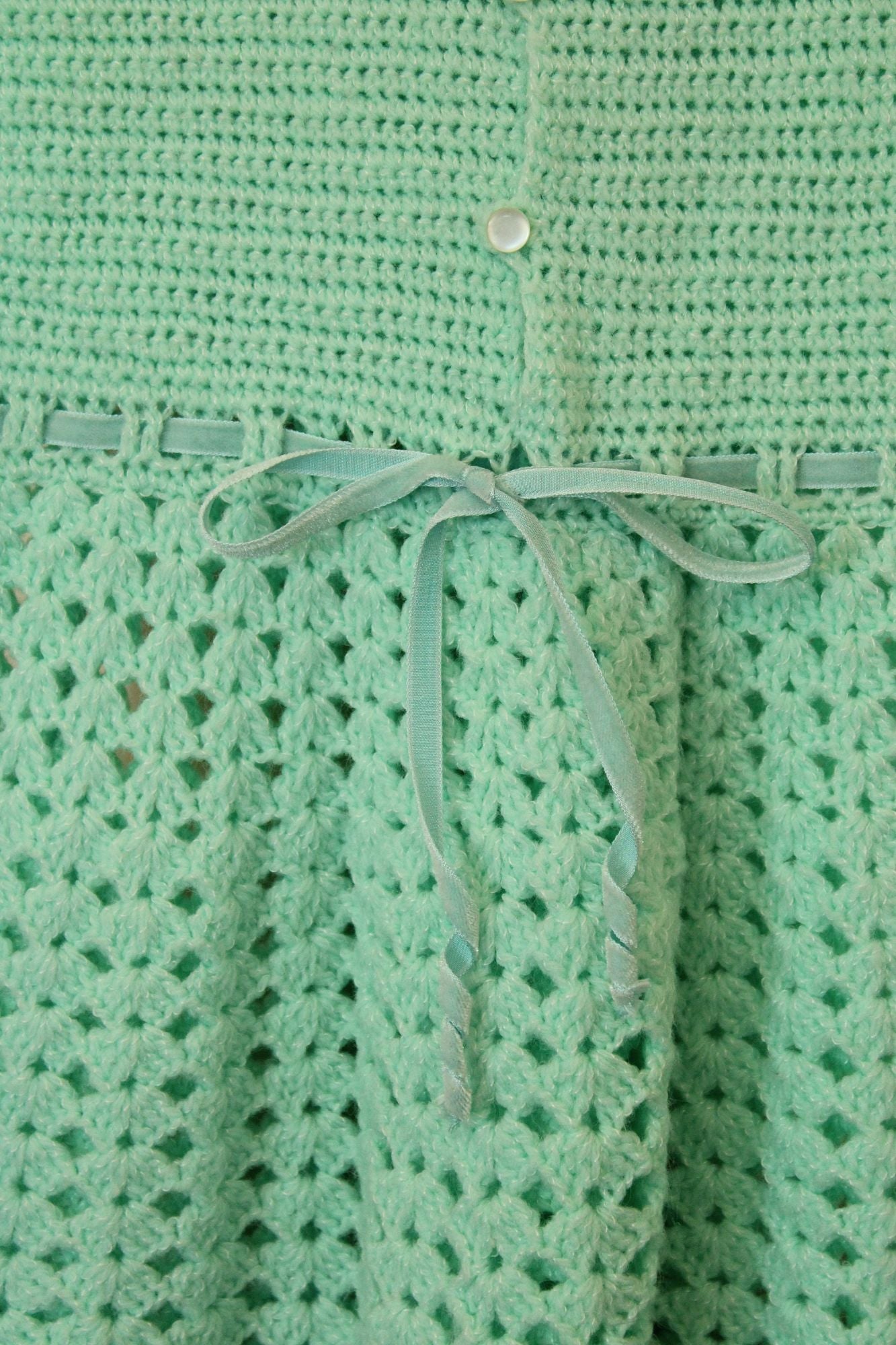 Vintage Mint Green Knit Little Girls Frock