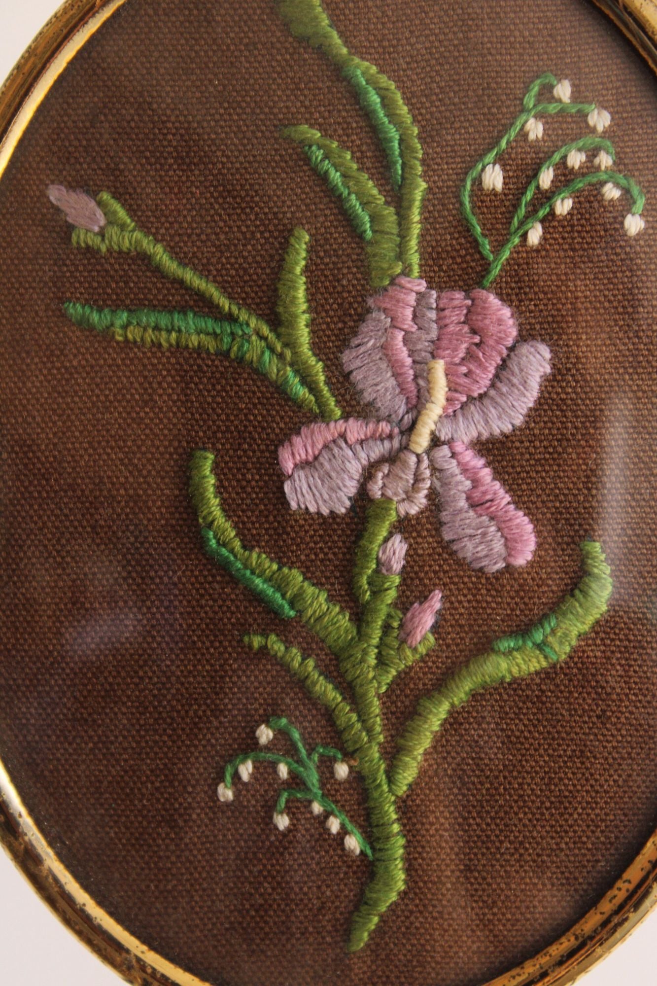 Vintage 1960s 1970s Framed Flower Embroidery