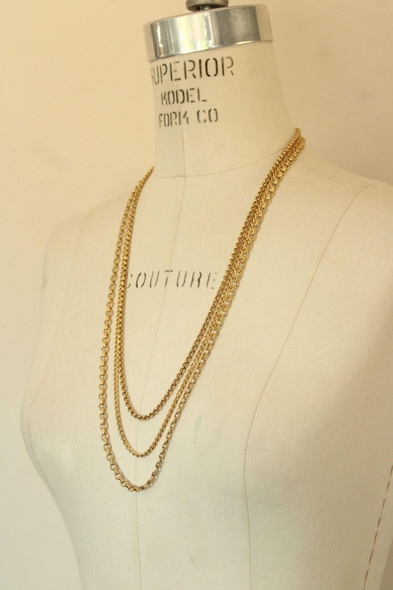 Vintage Napier Gold Tone Triple Strand Chain Necklace