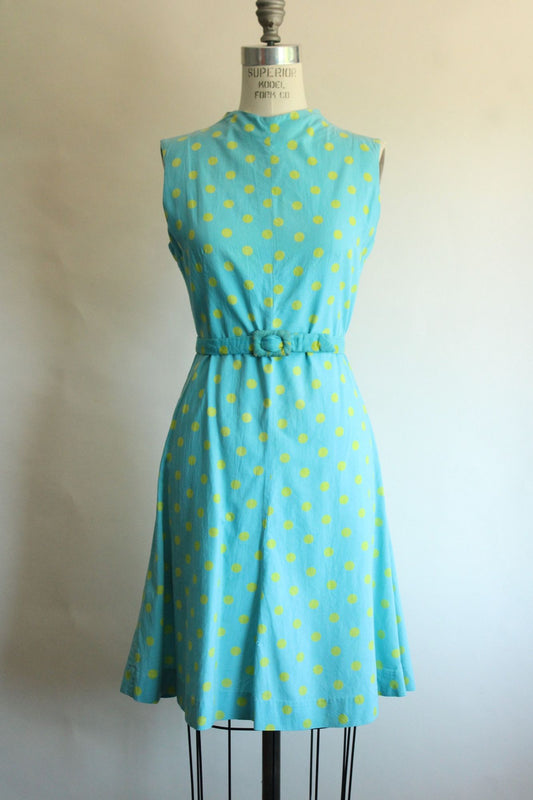 Vintage 1960s Blue with Yellow Polka Dots Dress