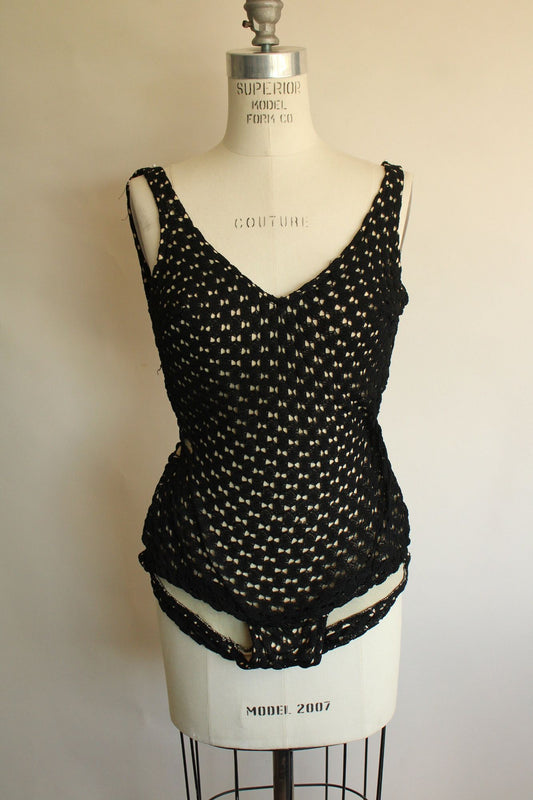 Vintage 1960s Black Crochet Swimsuit