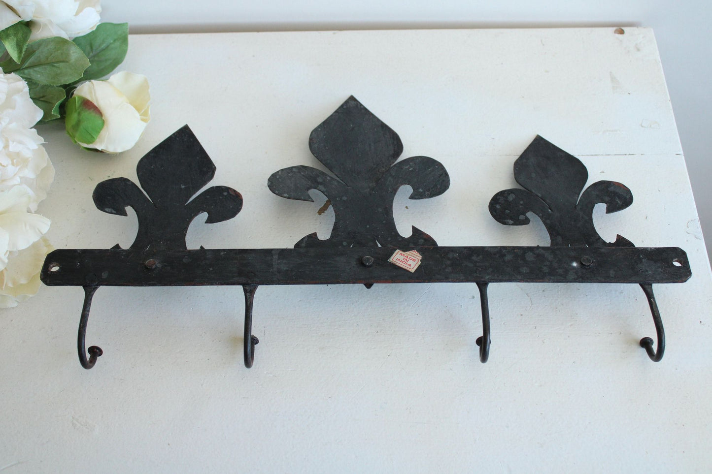 Vintage 1990s Three Black Fleur de Lis  Wrought Iron Hooks