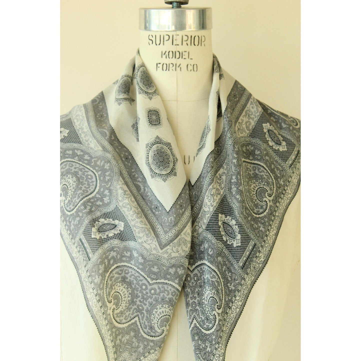 Vintage 1990s Chiffon Black and White Paisley Scarf