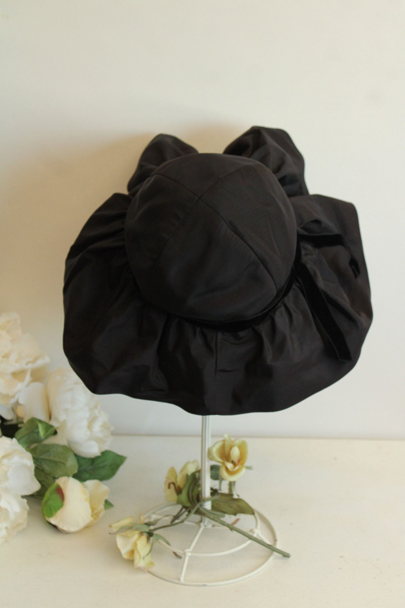 Vintage 1950s Michael Terre Black Wide Brim Floppy Hat