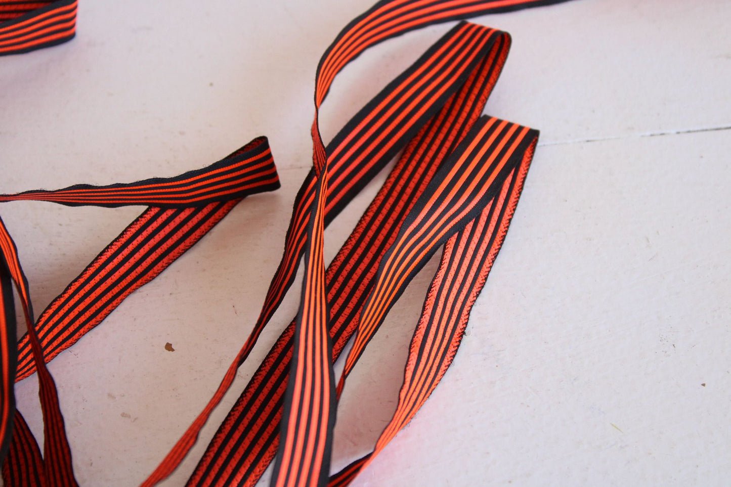 Vintage 1970s Ribbon Trim, Orange and Black Stripe 5/8", 3 Yards