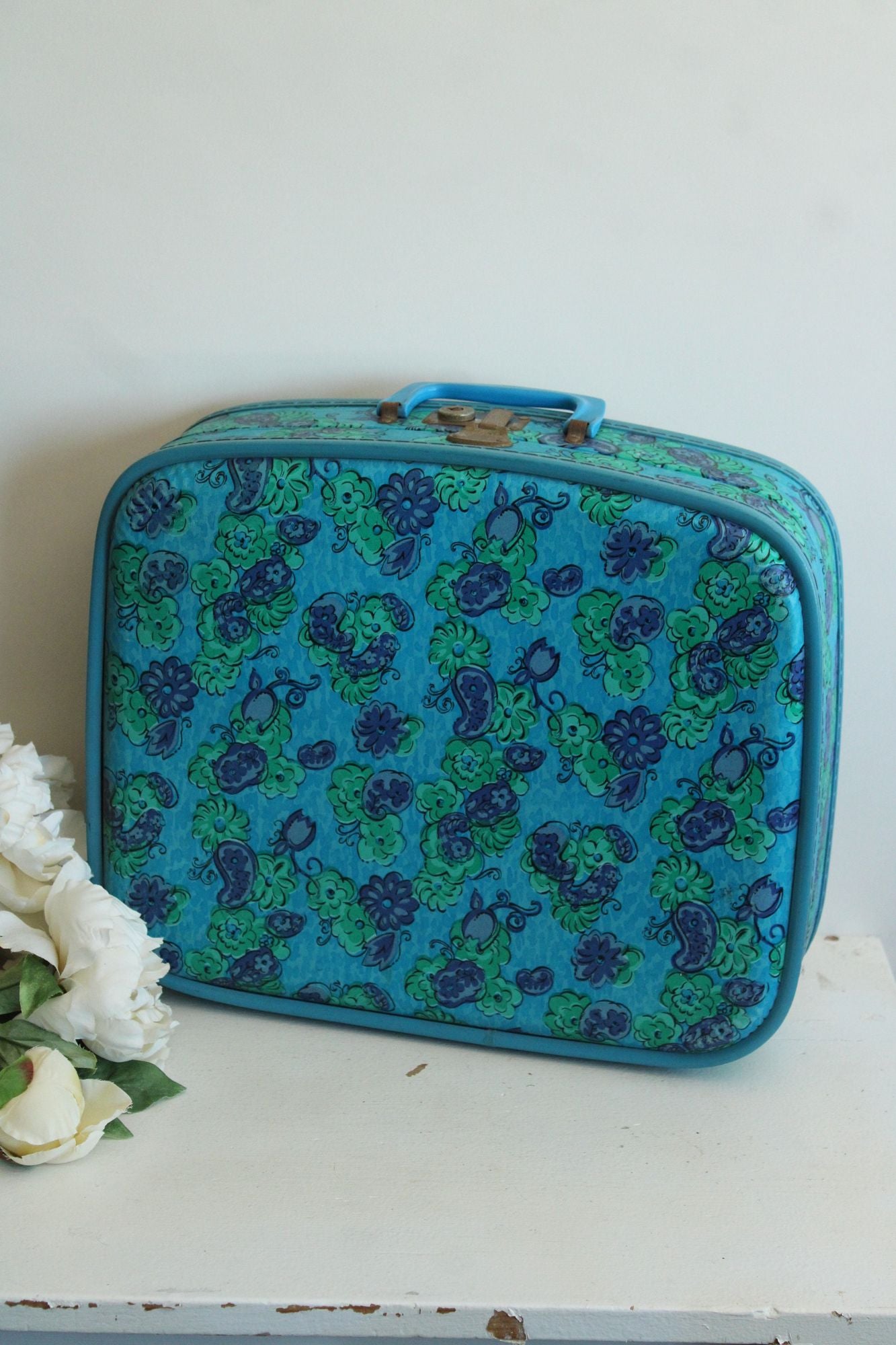 Vintage 1960s Floral Print Hard Side Suitcase