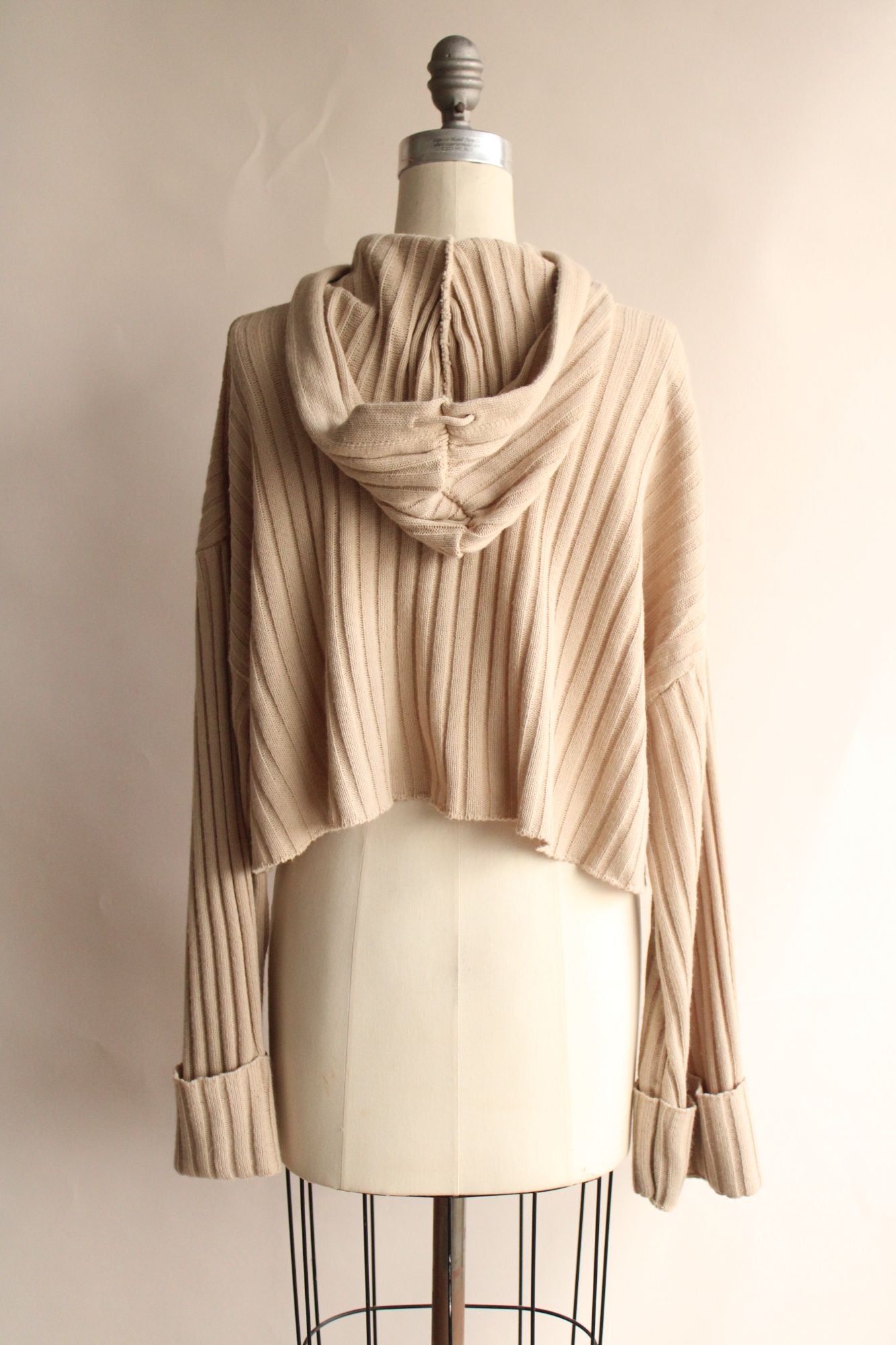 Nasty Gal Collection Womens Sweater, Size Large, Hooded, Beige Ribbed