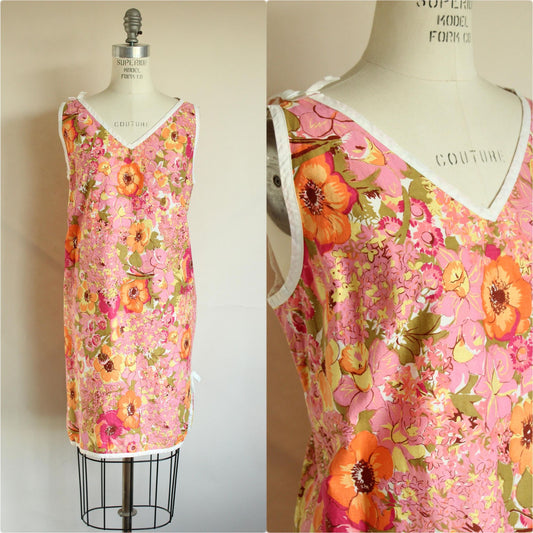 Vintage 1960s Volup Pink Floral Print Sundress