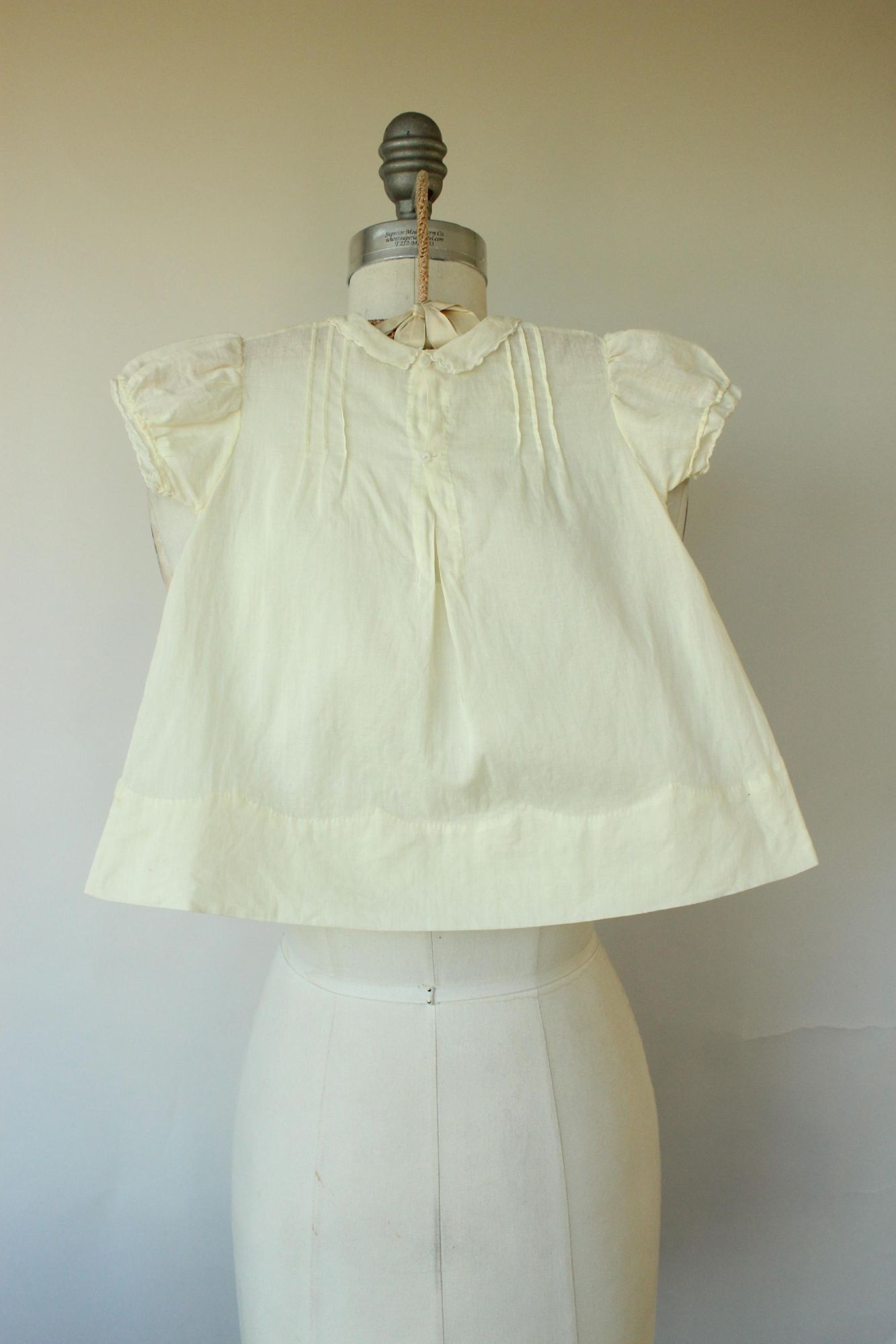 Vintage 1950s 1960s Handmade Embroidered Yellow Linen Baby Dress