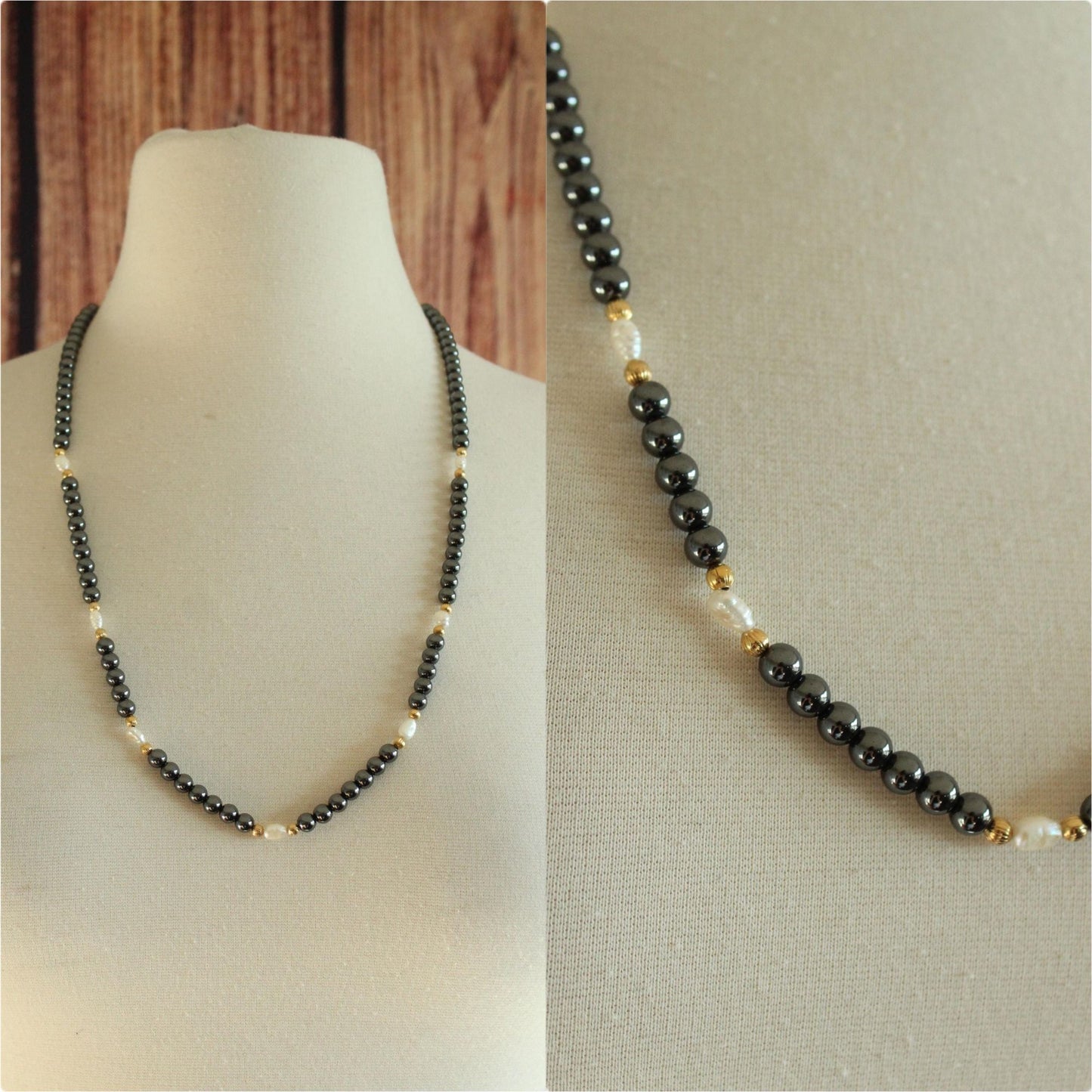 Vintage Black Faux and Freshwater Pearls Necklace