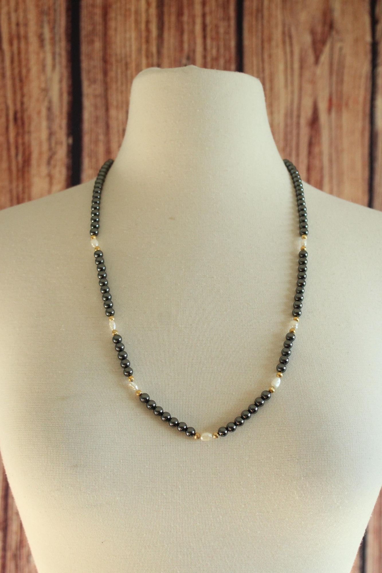 Vintage Black Faux and Freshwater Pearls Necklace