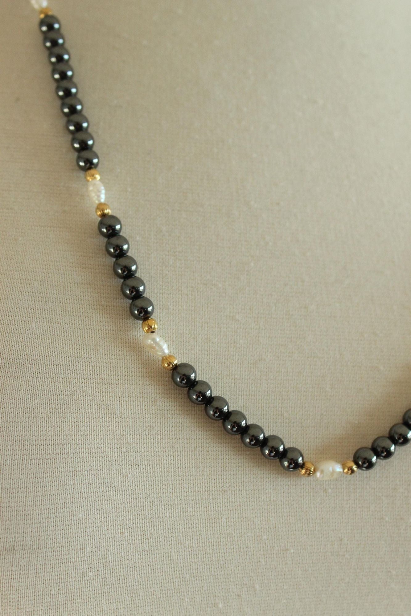 Vintage Black Faux and Freshwater Pearls Necklace