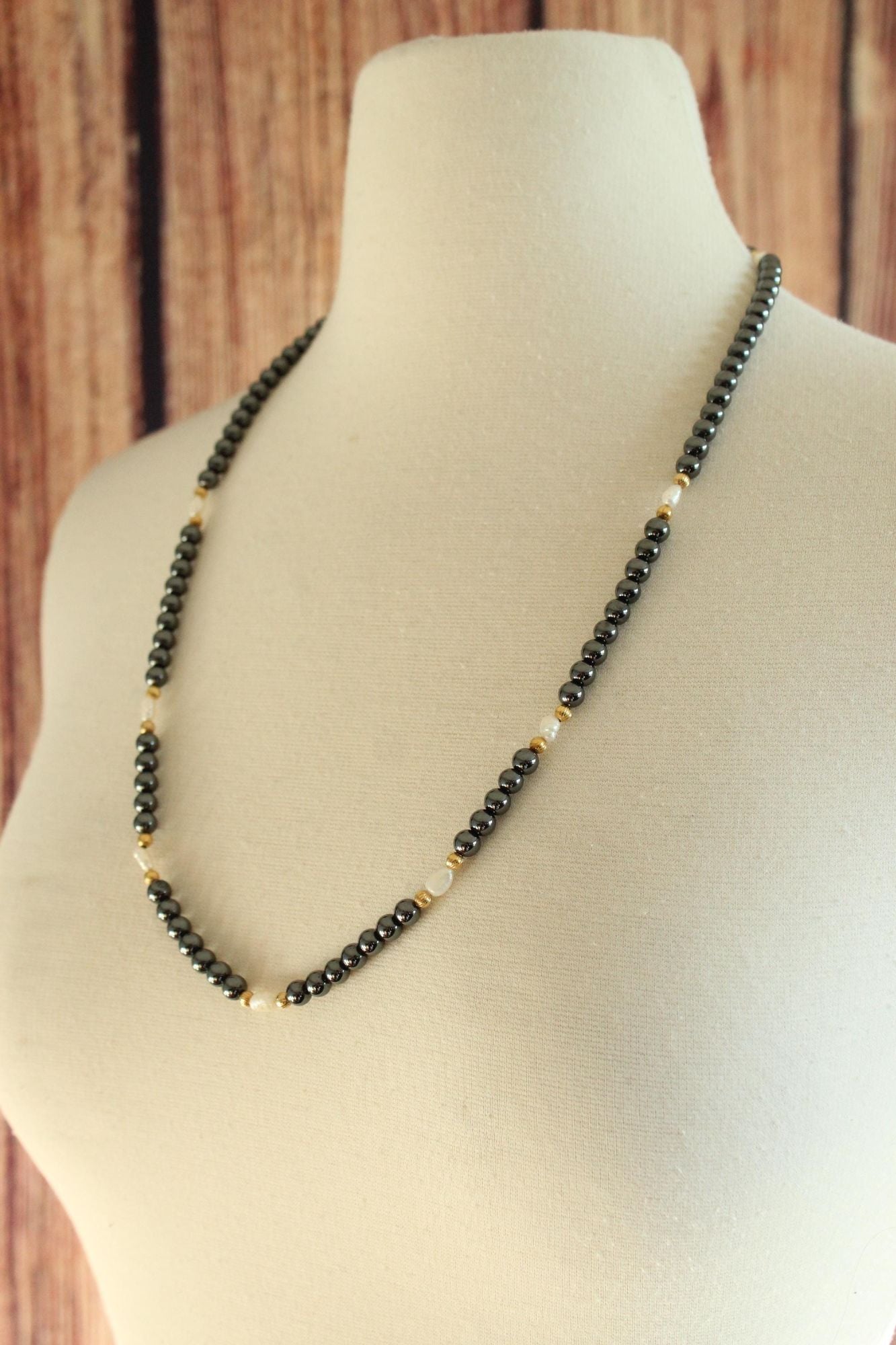 Vintage Black Faux and Freshwater Pearls Necklace