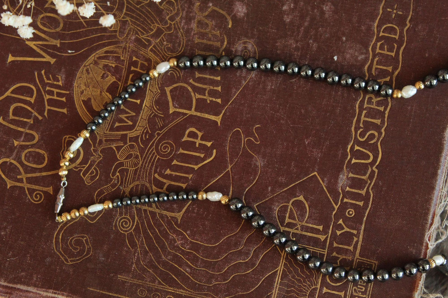 Vintage Black Faux and Freshwater Pearls Necklace