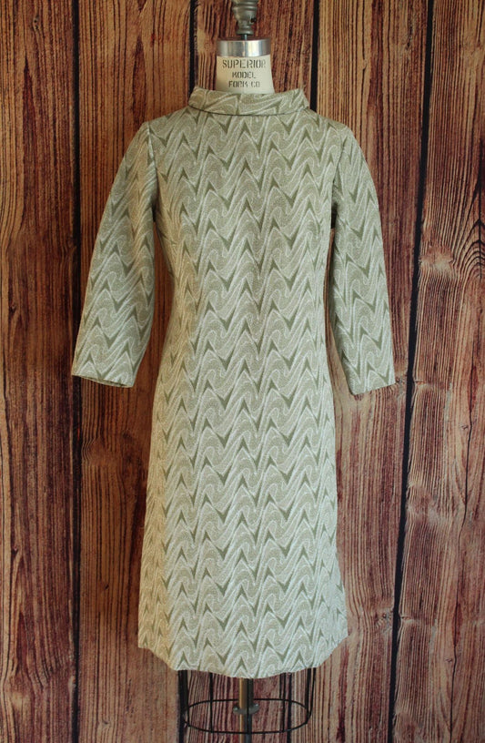 Vintage 1960s Volup Green and Gold Metallic Mod Dress