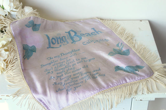 Vintage 1940s Long Beach CA Souvenir Pillowcase