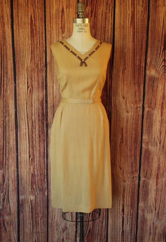 Vintage 1950s Gold Lampl Dress With Jacket and Belt