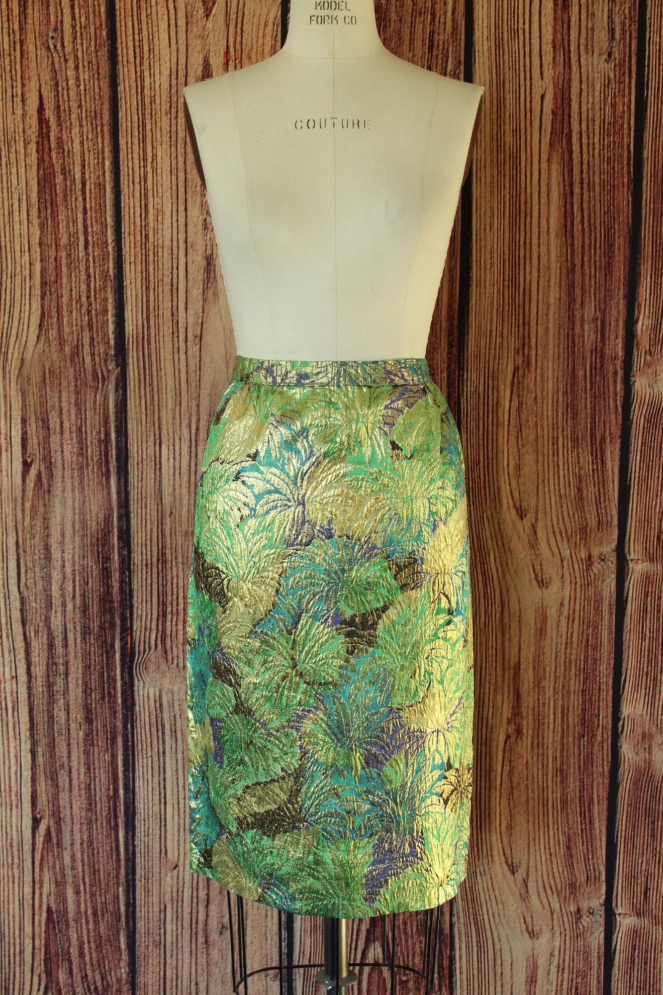 Vintage 1960s Metallic Green and Blue Pencil Skirt