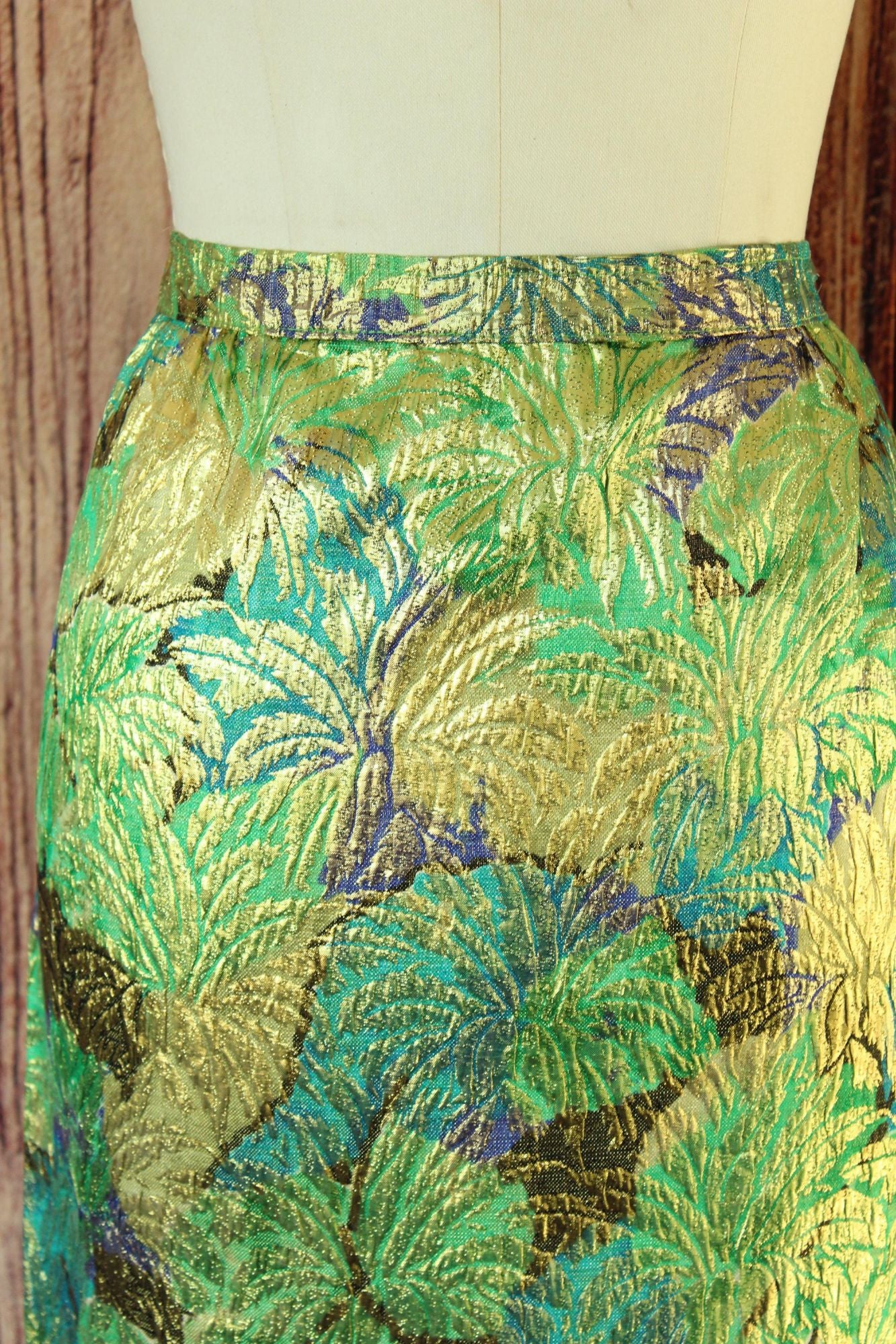 Vintage 1960s Metallic Green and Blue Pencil Skirt