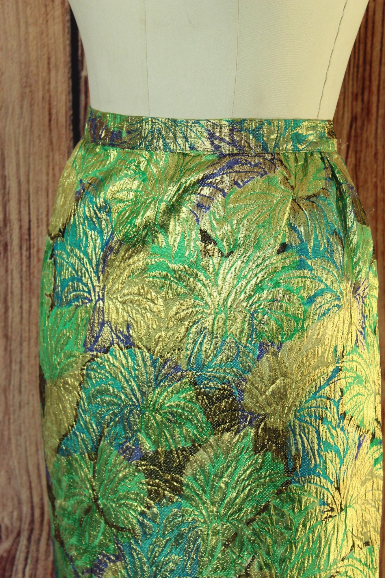 Vintage 1960s Metallic Green and Blue Pencil Skirt