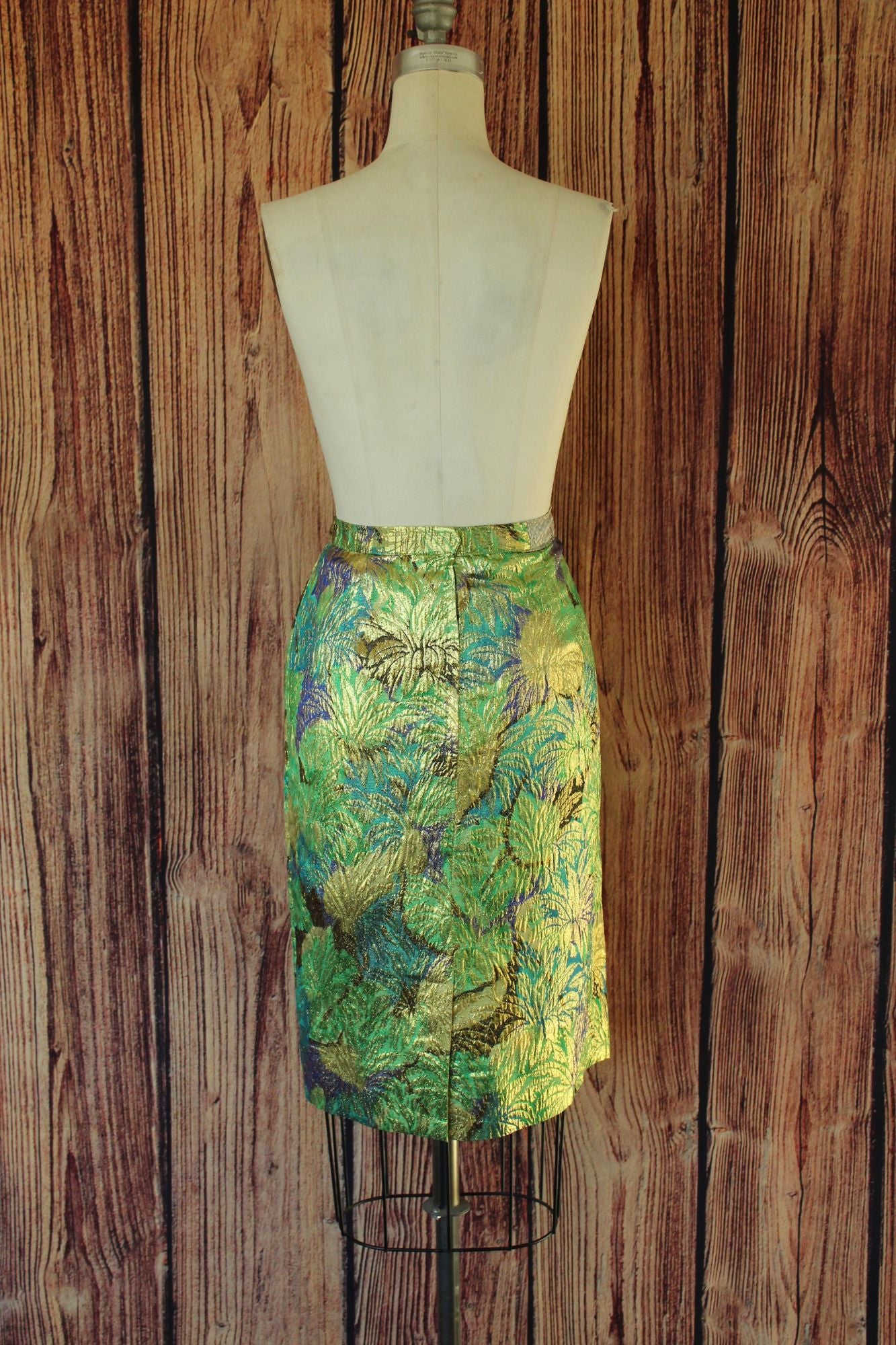 Vintage 1960s Metallic Green and Blue Pencil Skirt