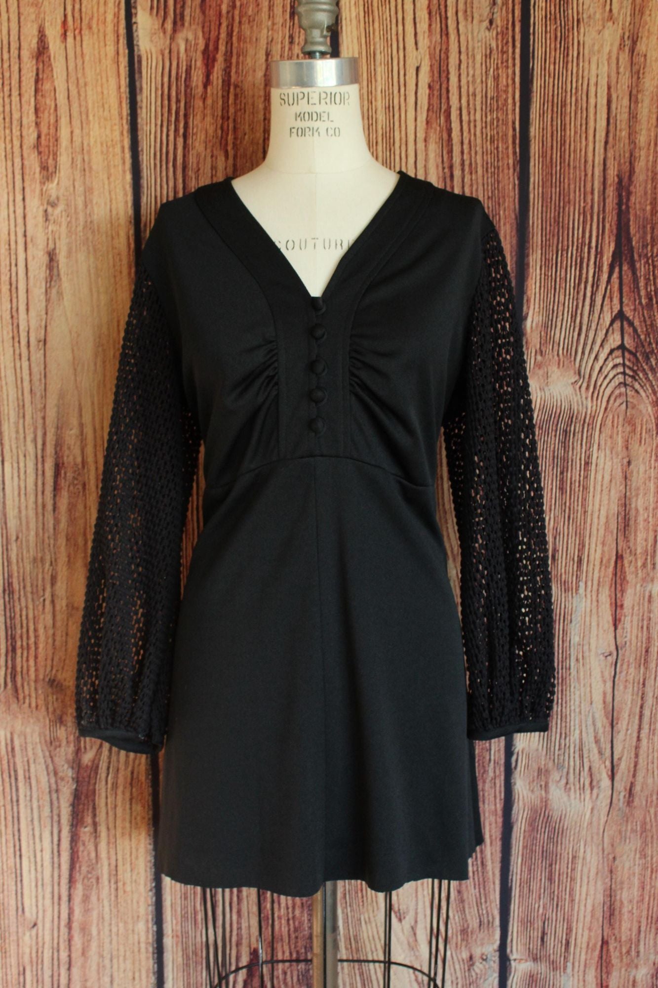 Vintage 1960s 1970s Volup Trends by Jerrie Lurie Black Minidress