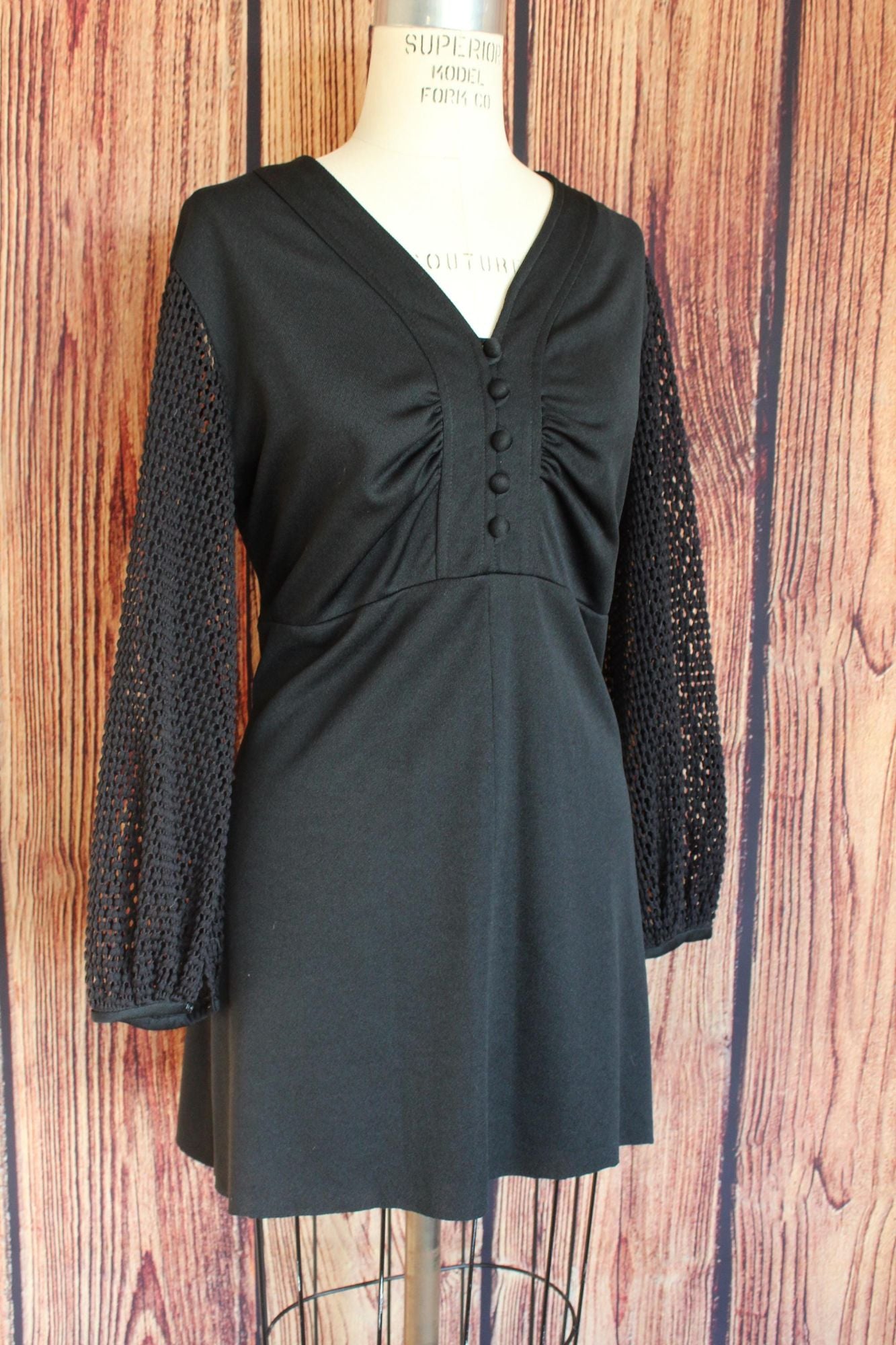 Vintage 1960s 1970s Volup Trends by Jerrie Lurie Black Minidress