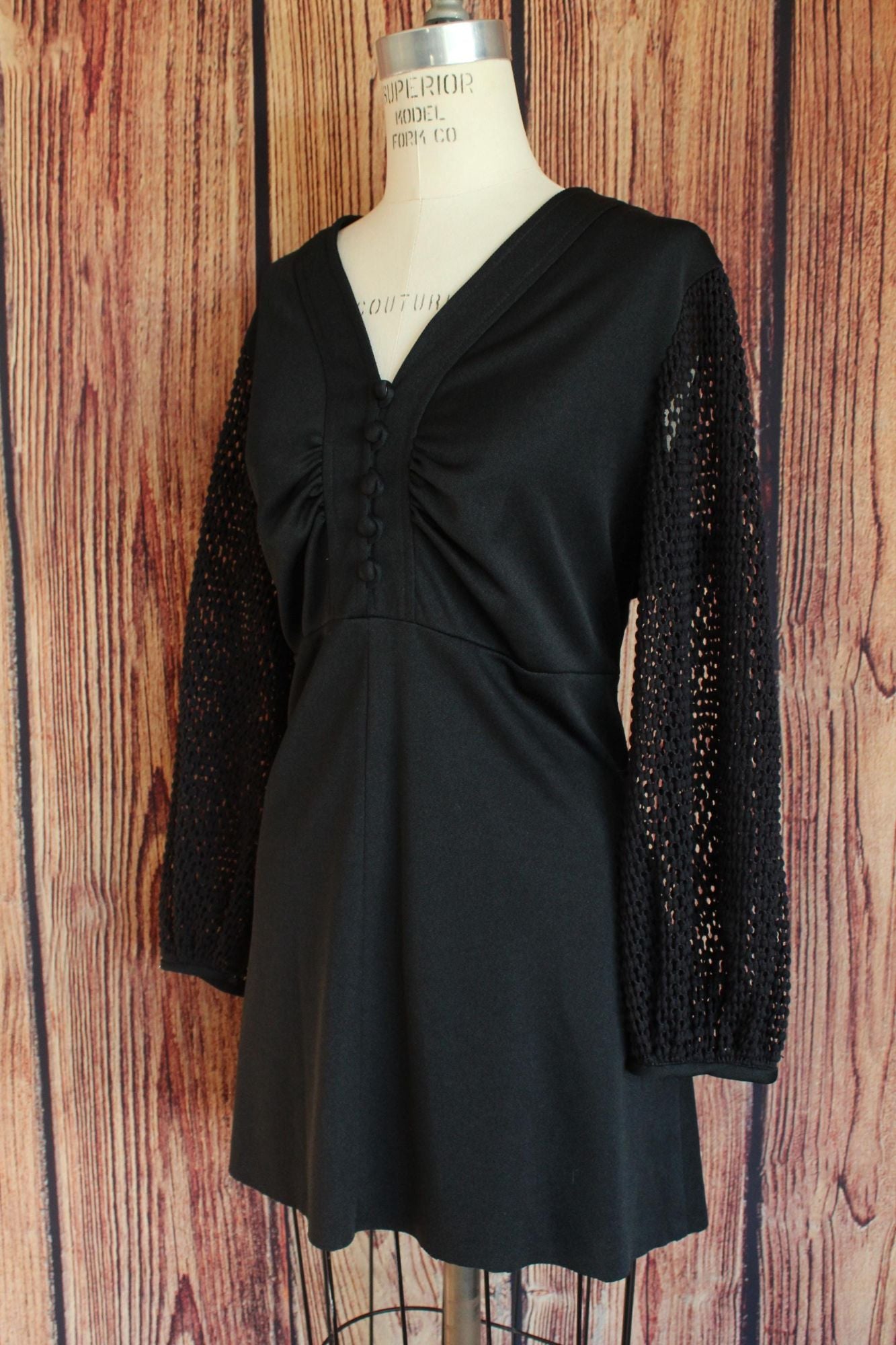 Vintage 1960s 1970s Volup Trends by Jerrie Lurie Black Minidress