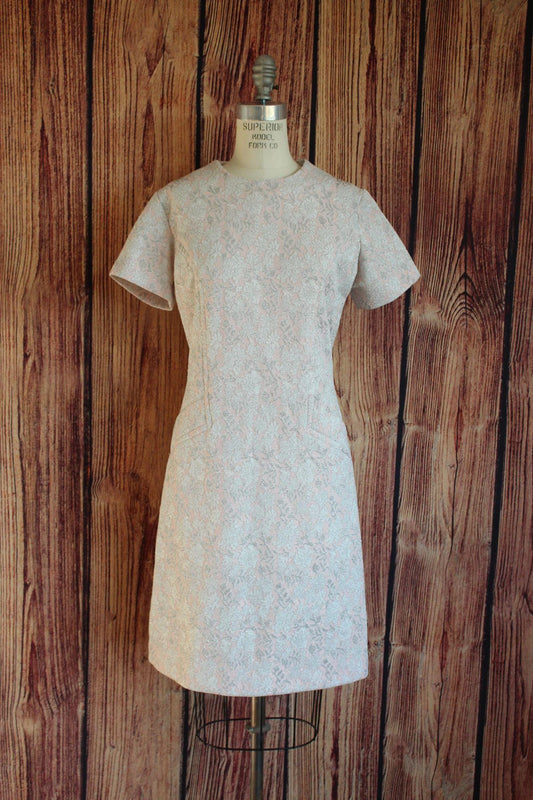 Vintage 1960s Pink and Silver Metallic Mod Style Dress