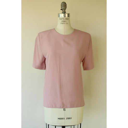 Vintage 1980s Gloria Lance Pink Blouse with Shoulder Pads