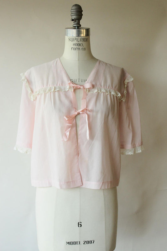 Vintage 1940s 1950s Pale Pink Pinstripe Bed Jacket