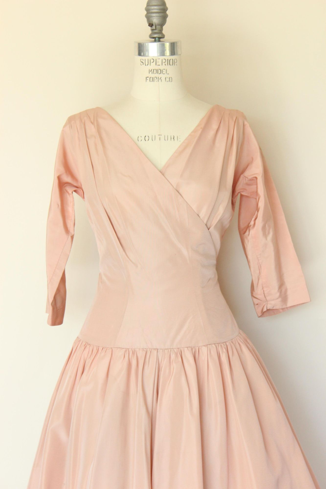 Vintage 1950s Daryl Pink Taffeta Fit and Flare Dress