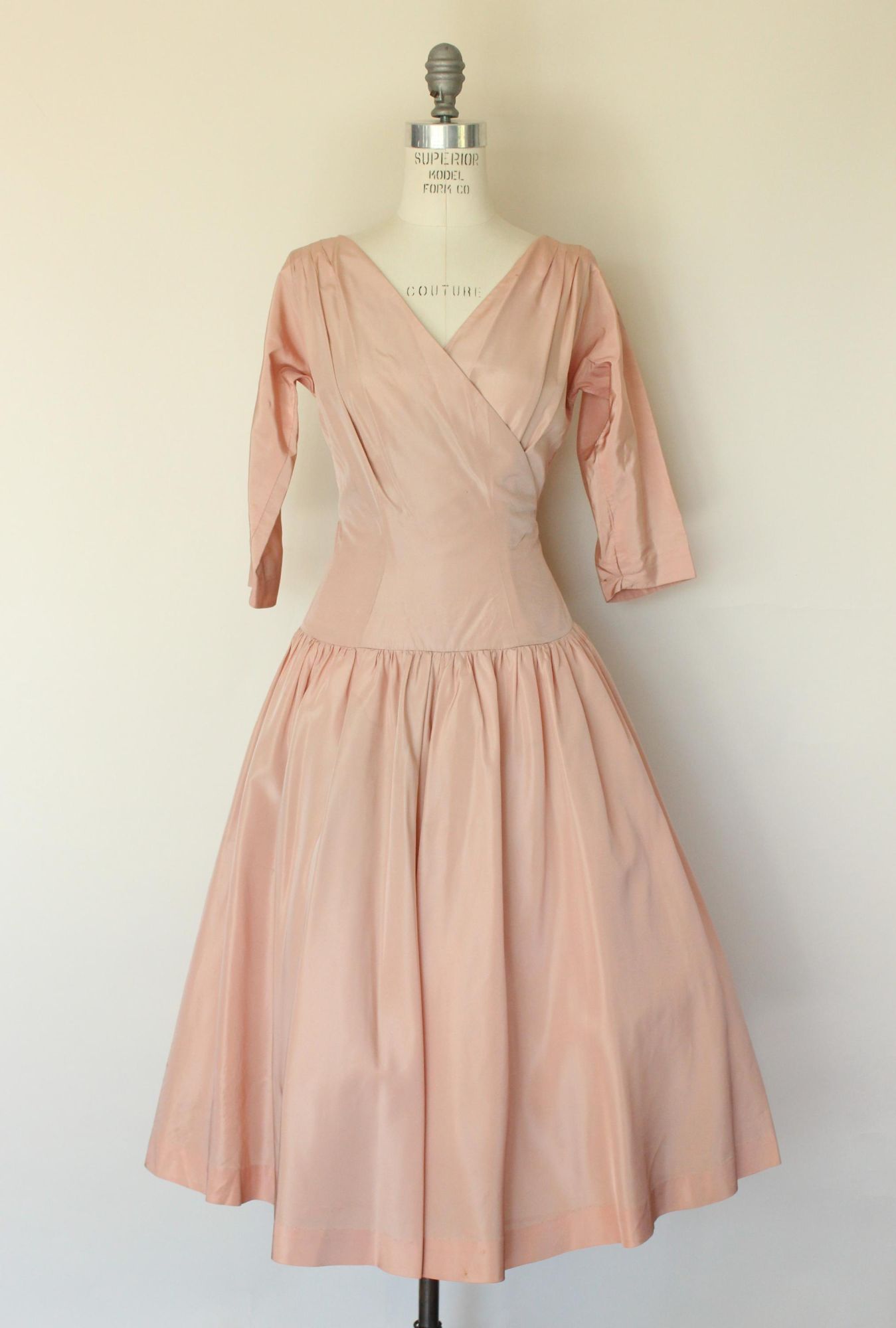 Vintage 1950s Daryl Pink Taffeta Fit and Flare Dress