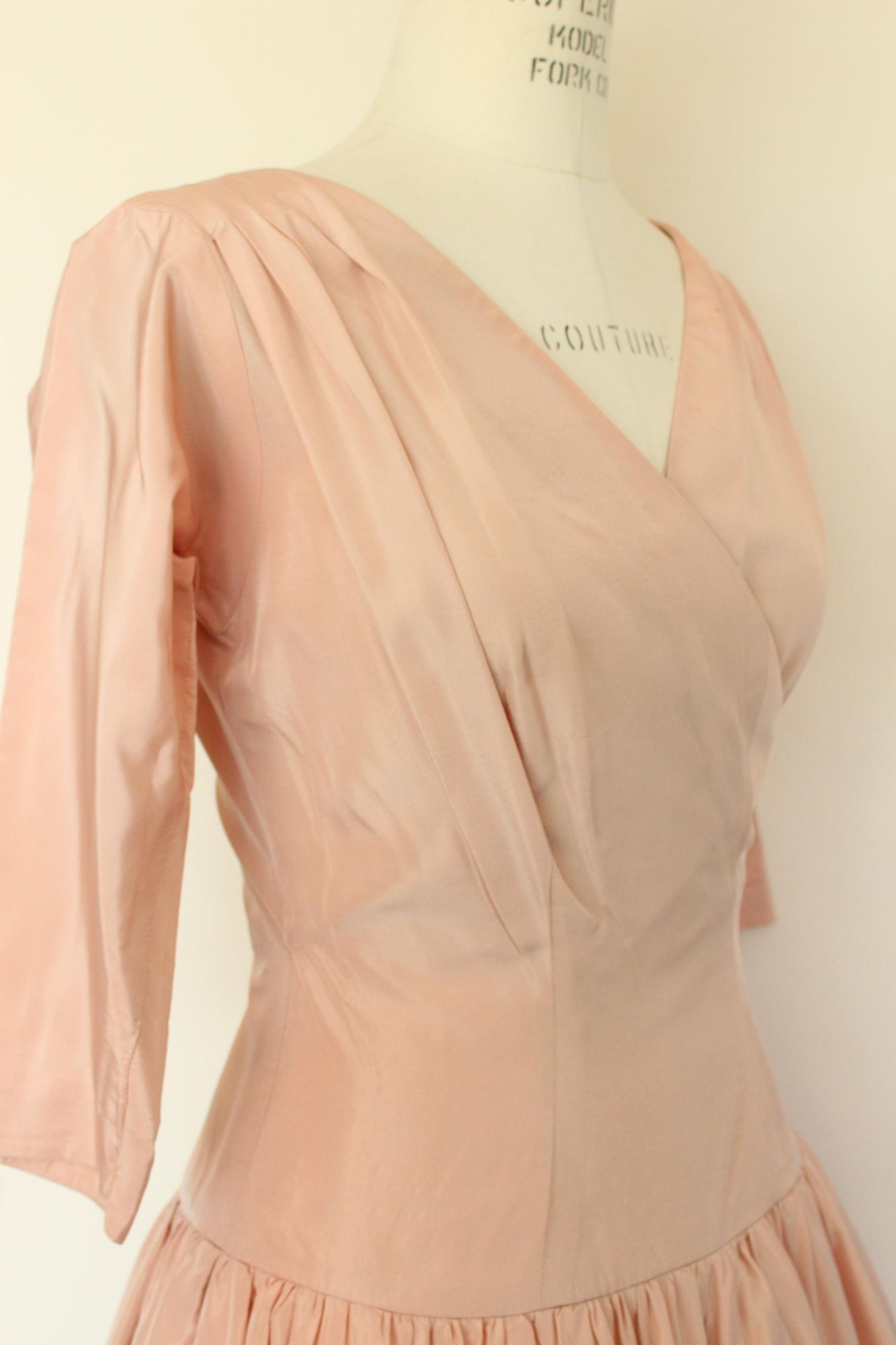 Vintage 1950s Daryl Pink Taffeta Fit and Flare Dress