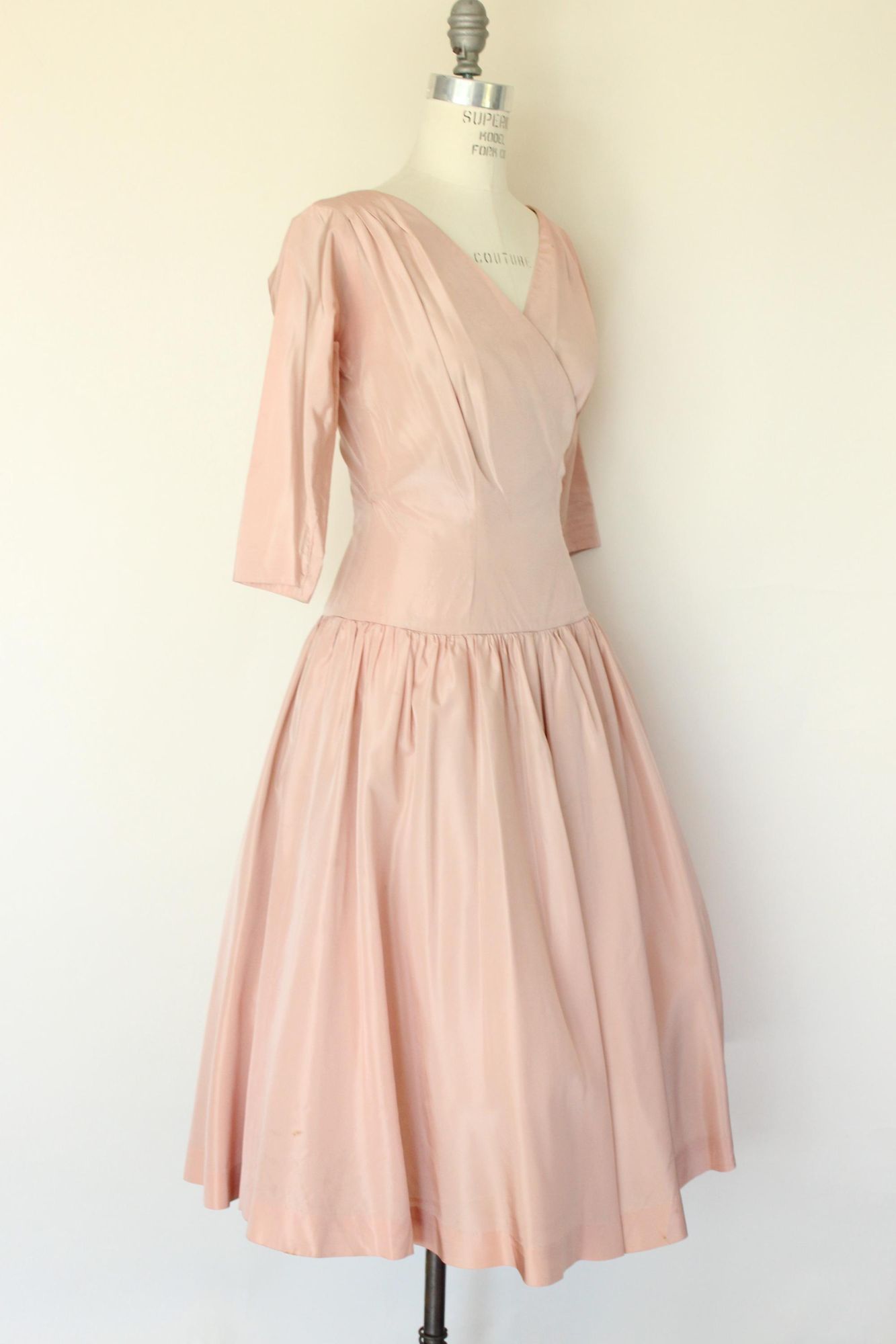 Vintage 1950s Daryl Pink Taffeta Fit and Flare Dress