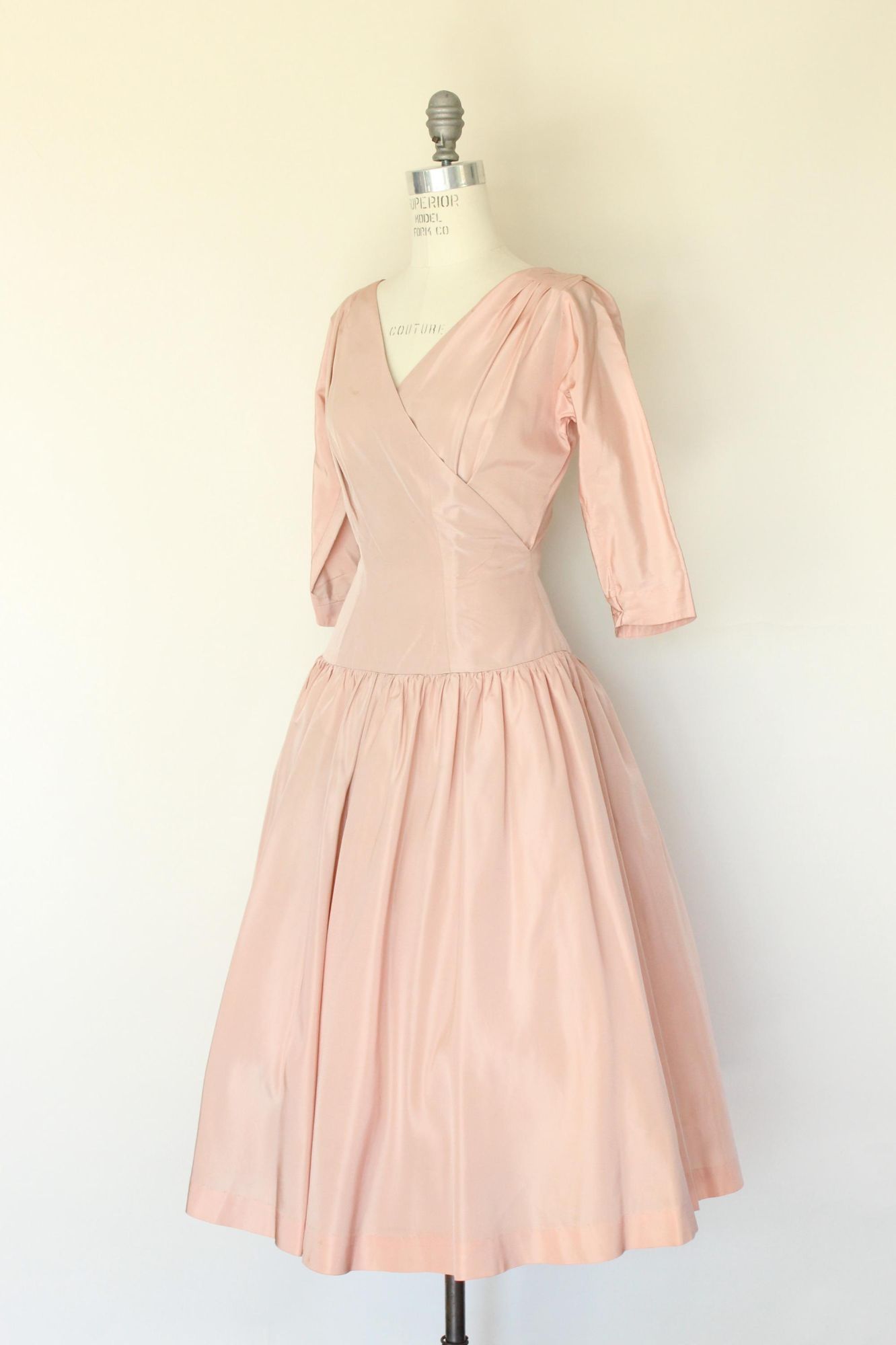 Vintage 1950s Daryl Pink Taffeta Fit and Flare Dress