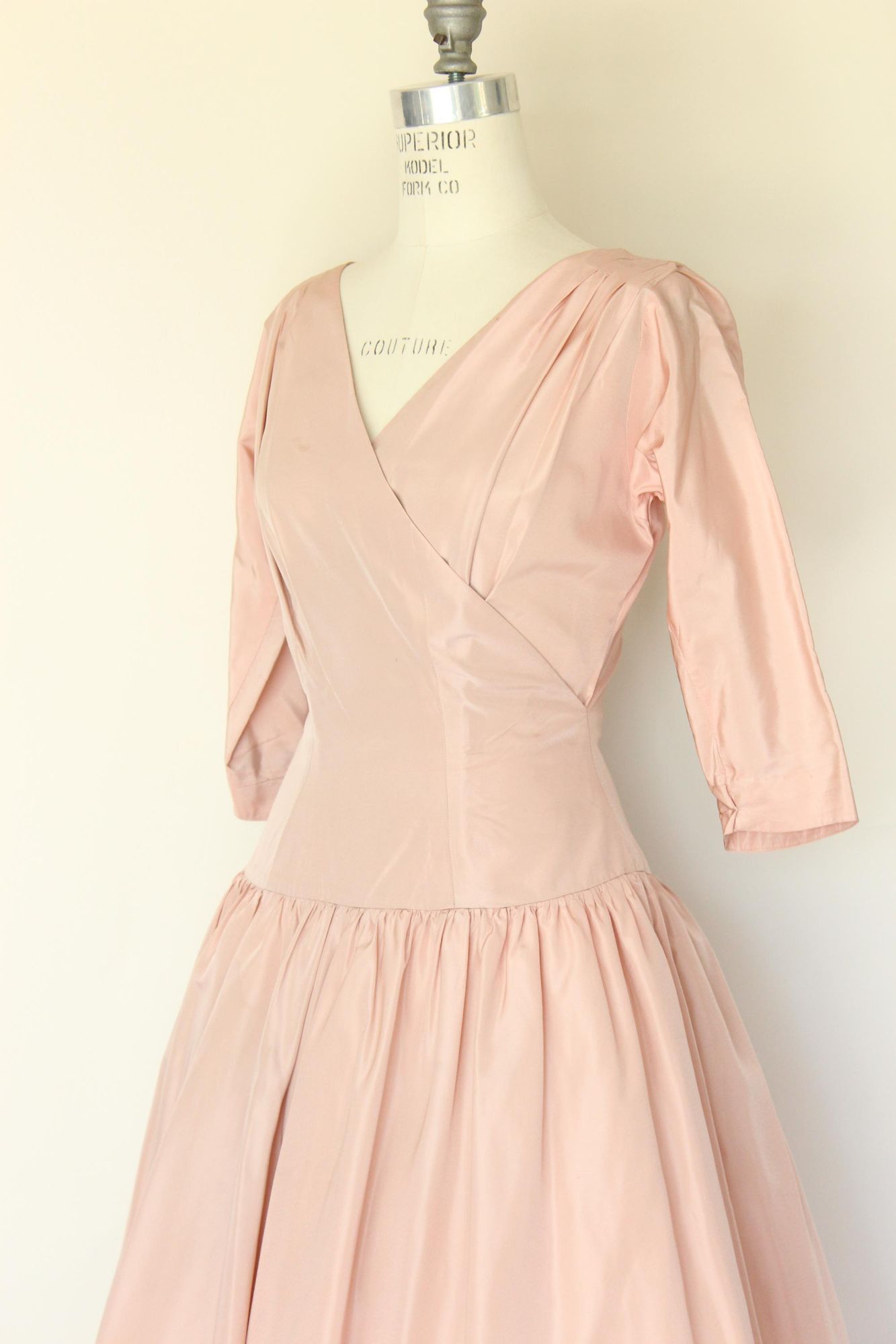 Vintage 1950s Daryl Pink Taffeta Fit and Flare Dress