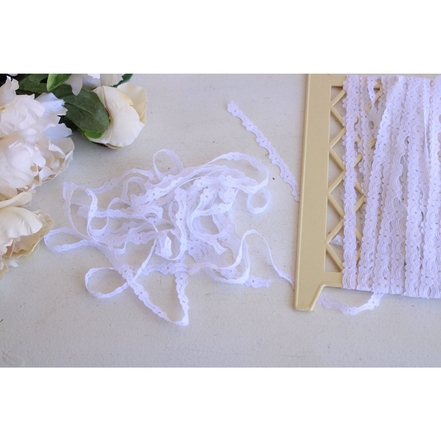 Vintage White Lace Floral Trim 7/16" Wide, 4 Yards