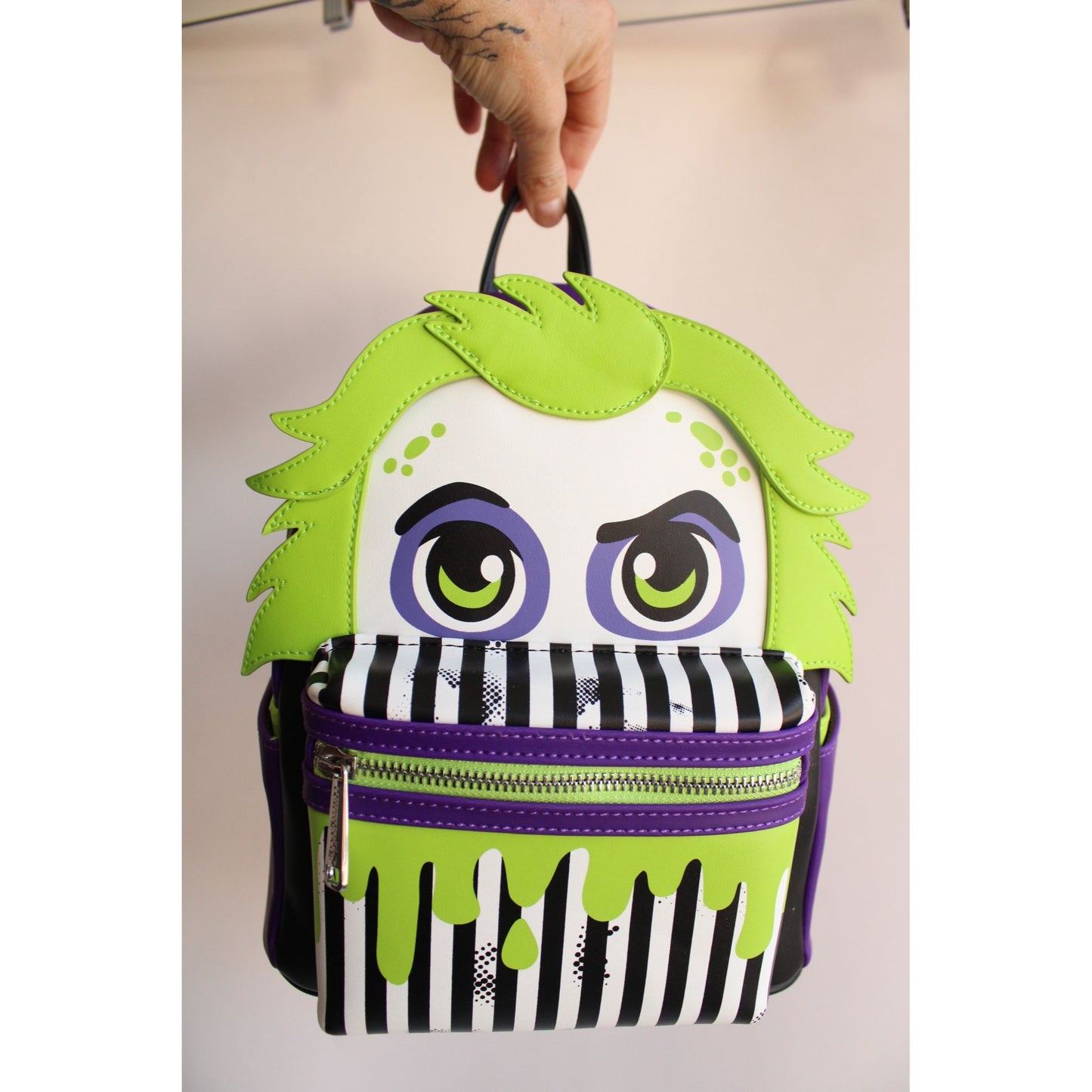 Loungefly Beetlejuice Backpack, New With Tags, Green and Purple, Pockets