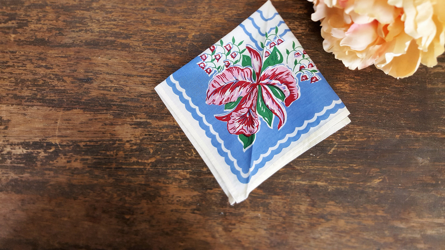 Vintage Cotton Handkerchief Floral Print 