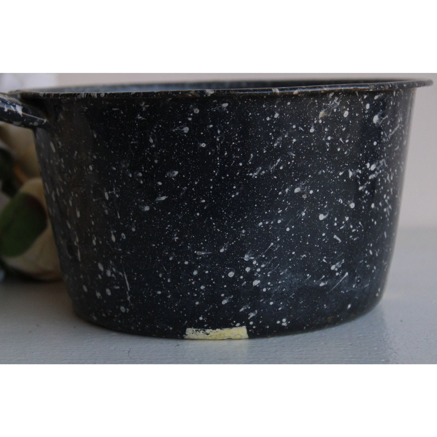 Vintage 1940s  Rustic Graniteware Enamelware Cooking Pot