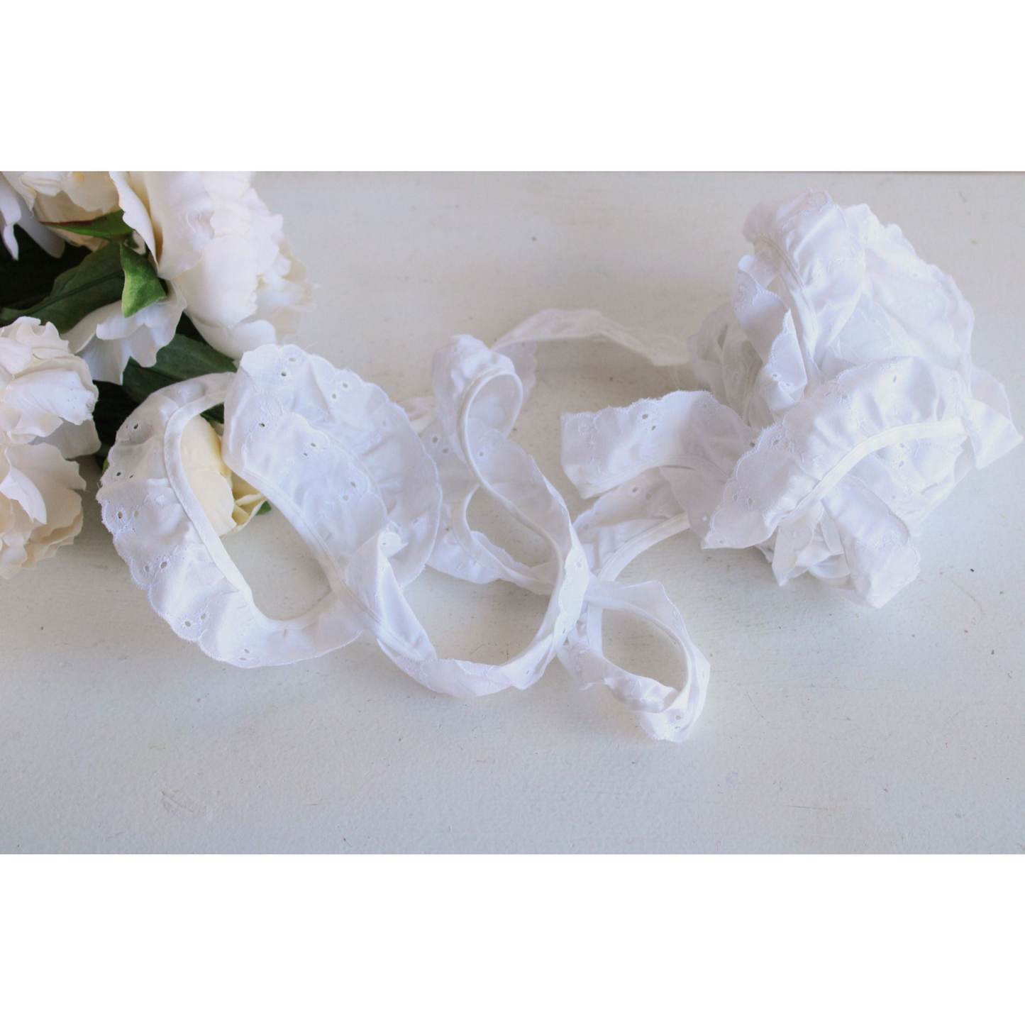 Vintage White Eyelet Ruffled Trim, 2 Yards  1.5" wide