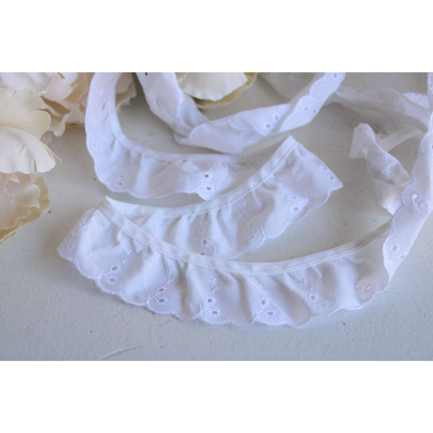 Vintage White Eyelet Ruffled Trim, 2 Yards  1.5" wide