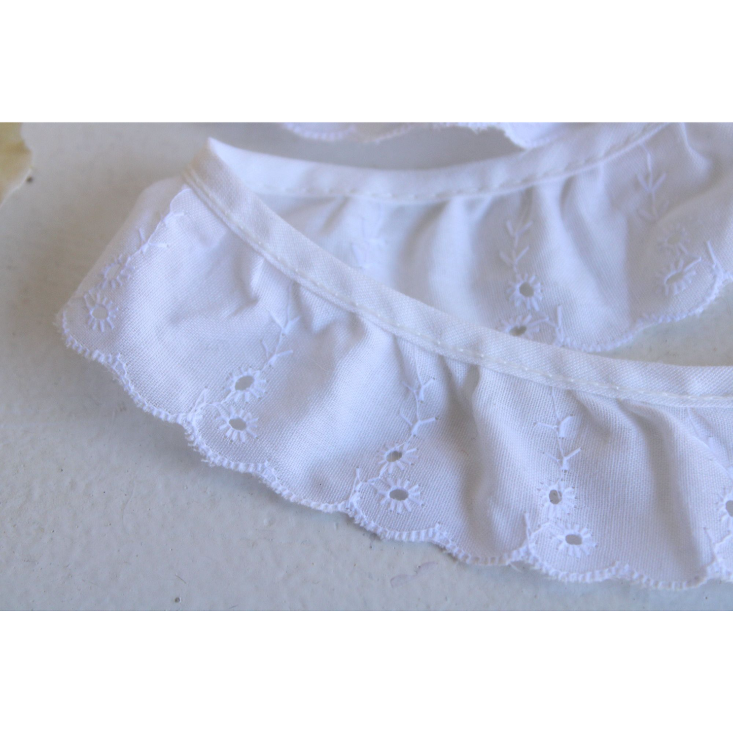 Vintage White Eyelet Ruffled Trim, 2 Yards  1.5" wide